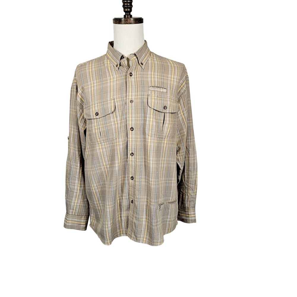 Cabela's Shirt Mens Large Plaid Button Up Long Sleeve Outdoor Utility Pockets